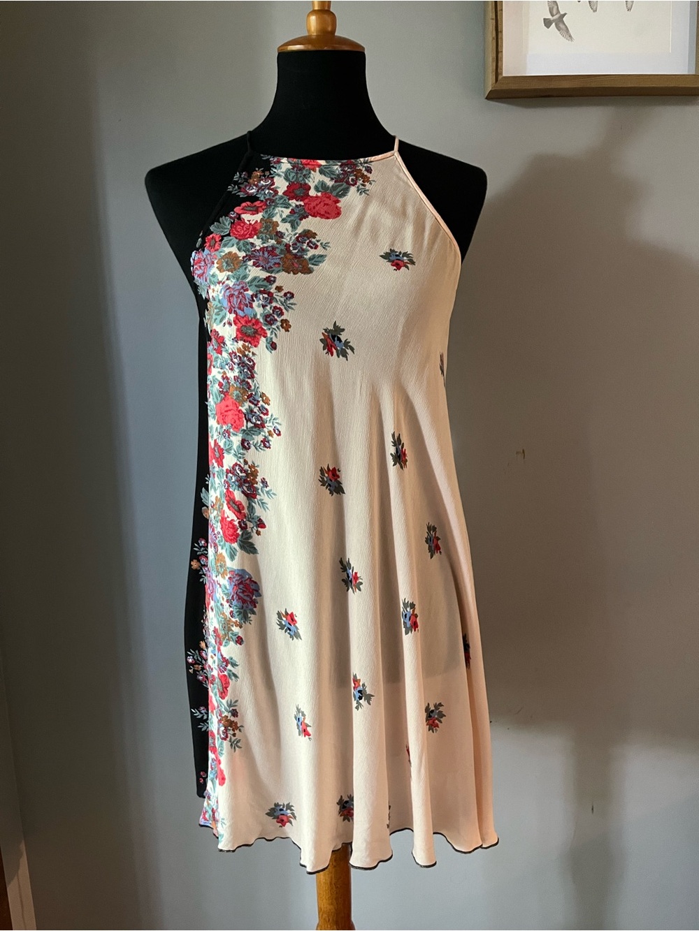 Intimately Free People Floral Halter Swing Slip Dress Nude & Black Boho Size XS